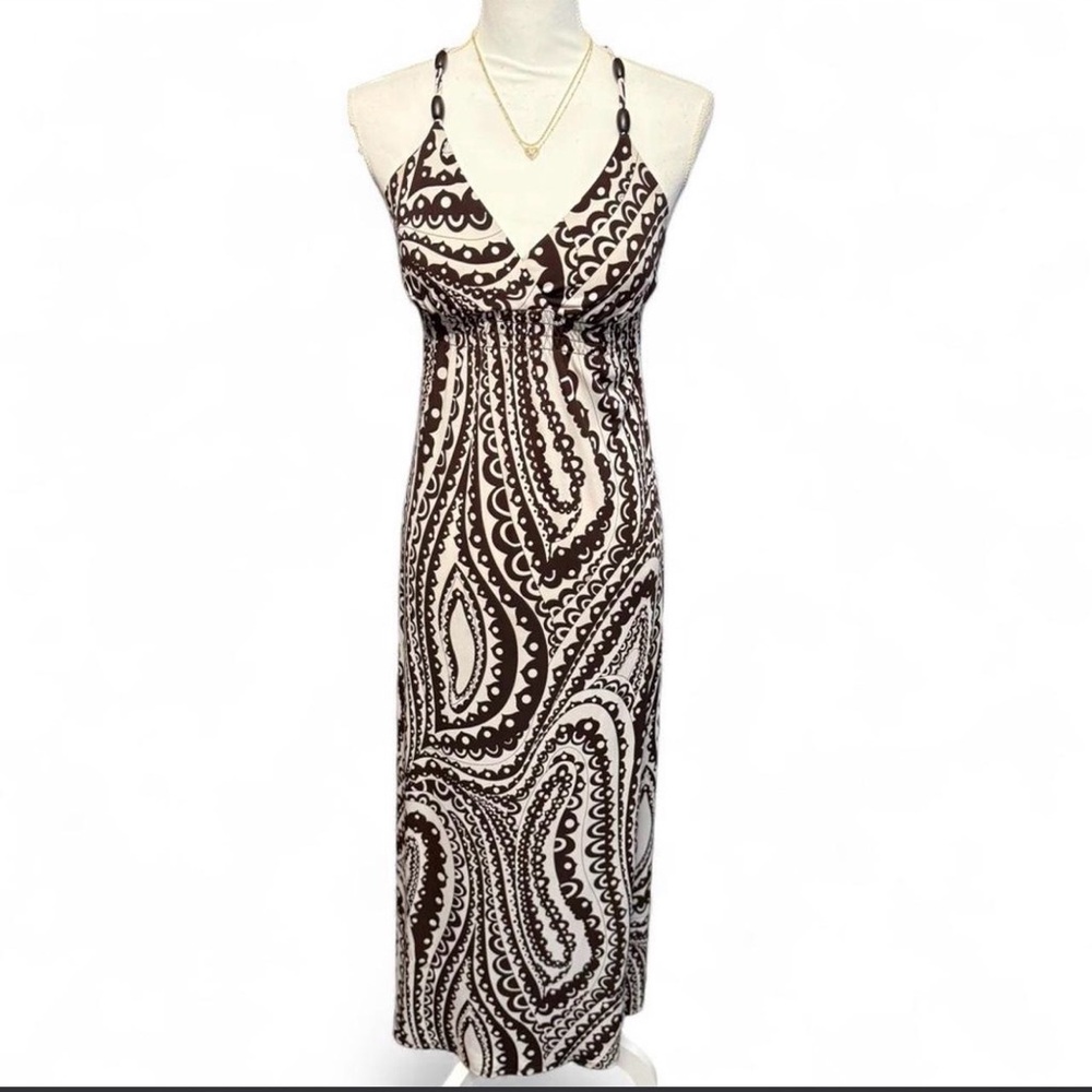 B Darlin Brown & White Paisley Empire Waist Maxi Dress